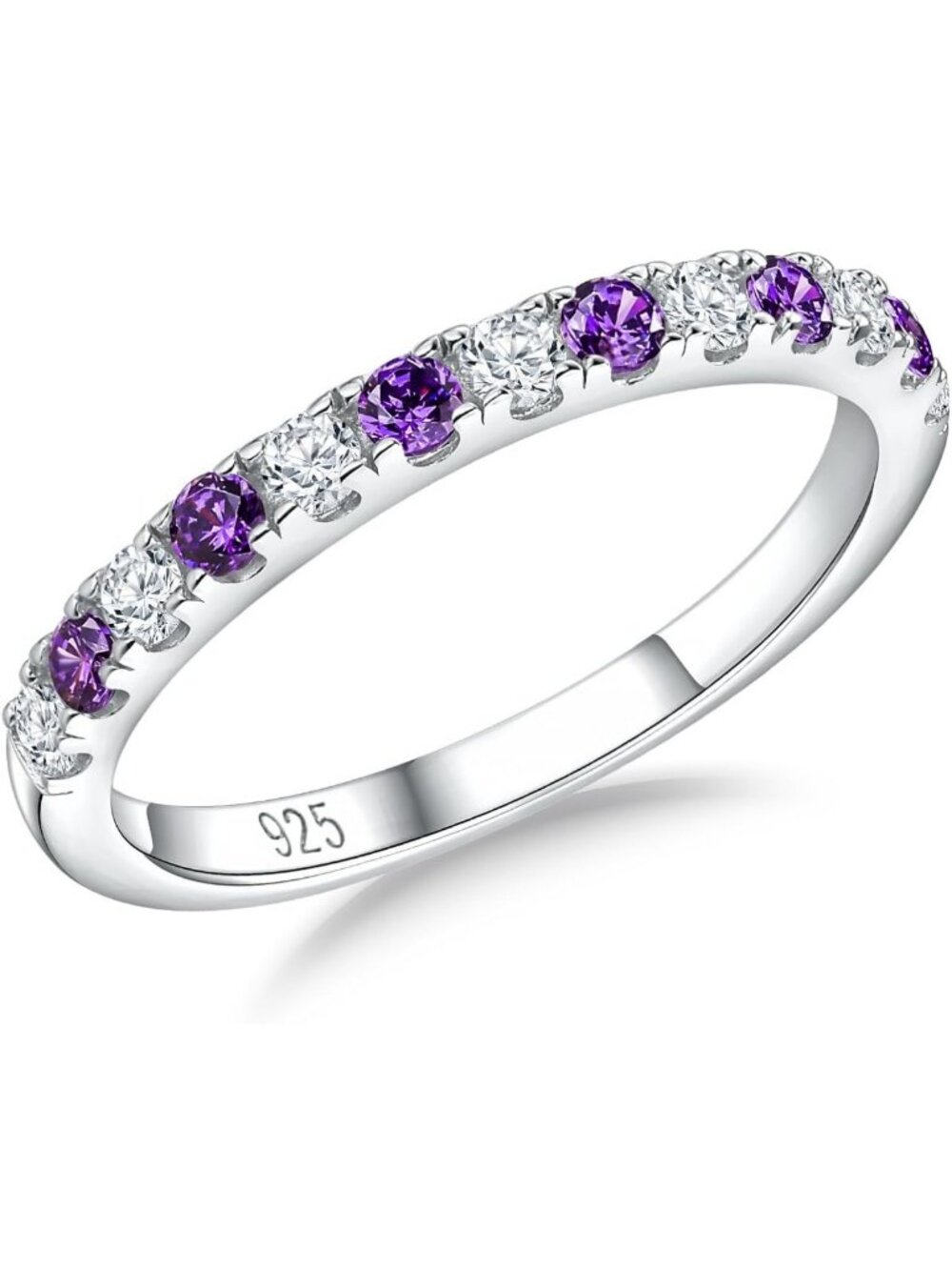 Stackable Birthstone Eternity Band Ring - 925 Silver/Gold-Plated, Thin 2.7mm